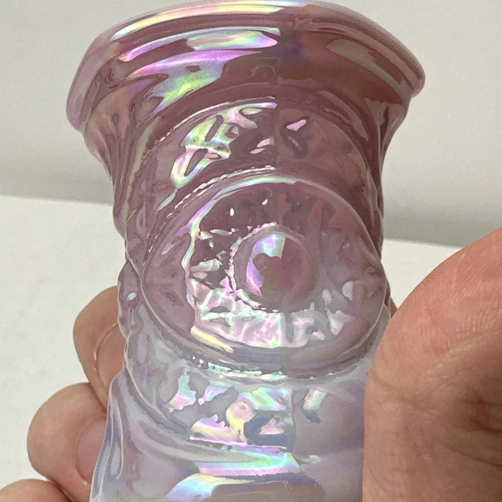 Vintage Gibson Toothpick Holder Pink Blue Glass Opalescent 1995 2.75
